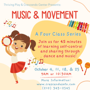 Music & Movement, a 4-class series. Every Tuesday in October at 9am or 10:30am for ages 1-4 years old and their caregivers.